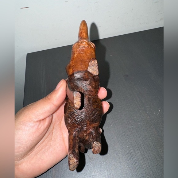 Hand Carved Wooden Rhino Solid Wood Rhinoceros Figurine Figure Sculpture - Picture 7 of 9